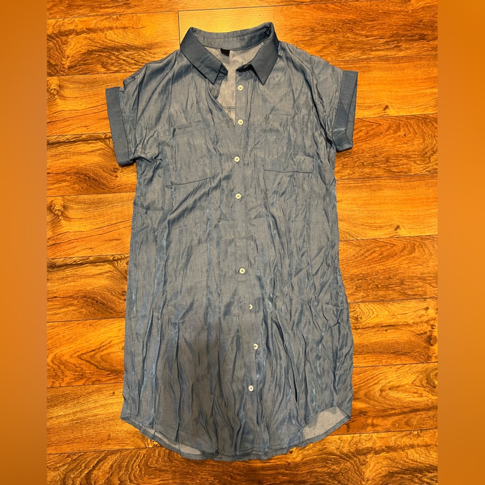 SHEIN Casual Blue Button Down Chambray Dress, M